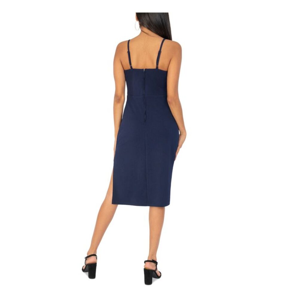 SPEECHLESS Womens Navy Side Slit Spaghetti Strap Below The Knee Body Con Dress M - Picture 2 of 4